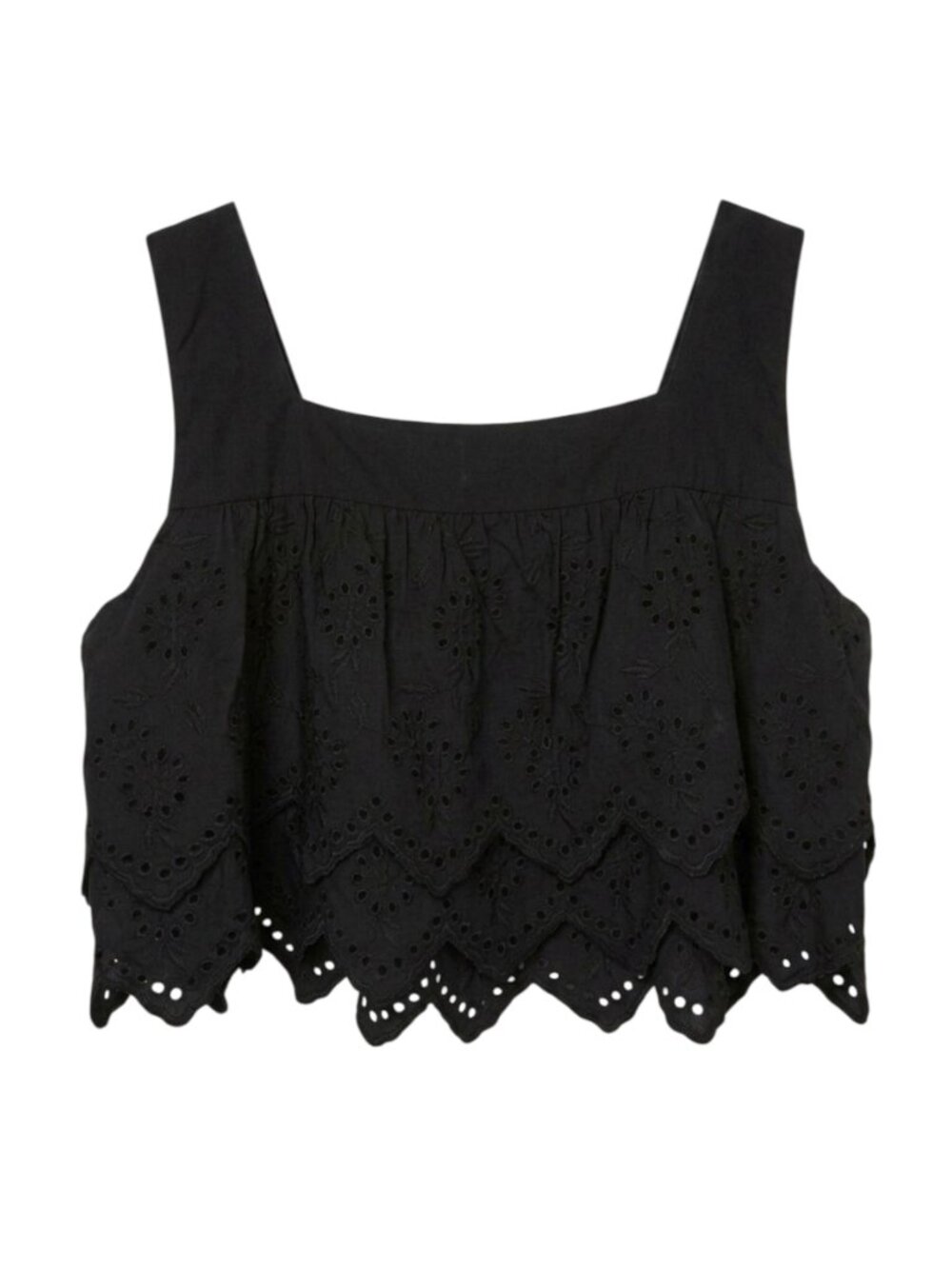 ZARA Black Eyelet Crochet Sleeveless Cropped Tank Top - Size Medium - Picture 2 of 4